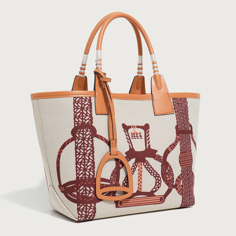 Women's Basket Printed Canvas Large Capacity Totes Commuter Shopping Tote Bag