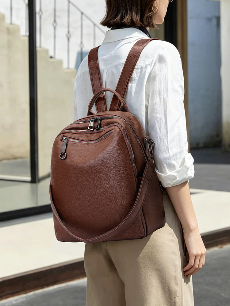 Women's Soft Genuine Leather Surface Design Commuter Backpacks