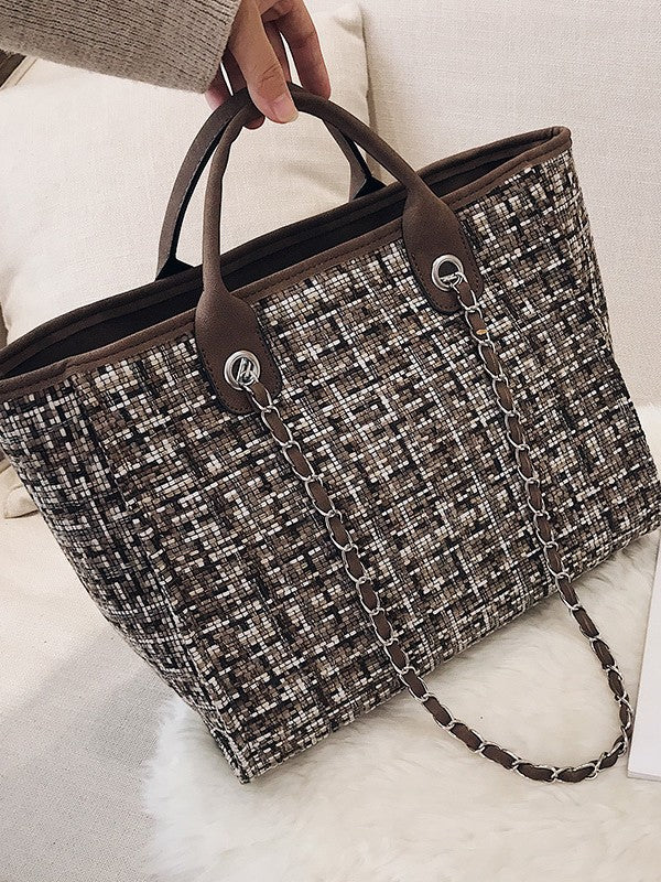 Women's Korean Fashion Plaid Contrast Color Chain Bucket Bags
