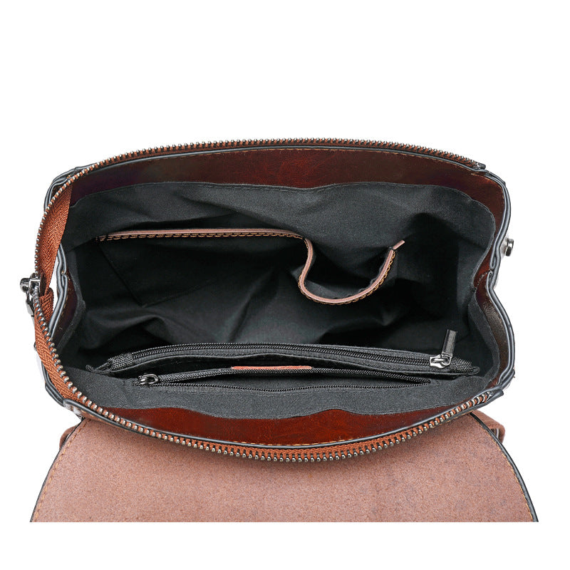 Women's Counter Leather Fashion Retro Large Capacity Backpacks