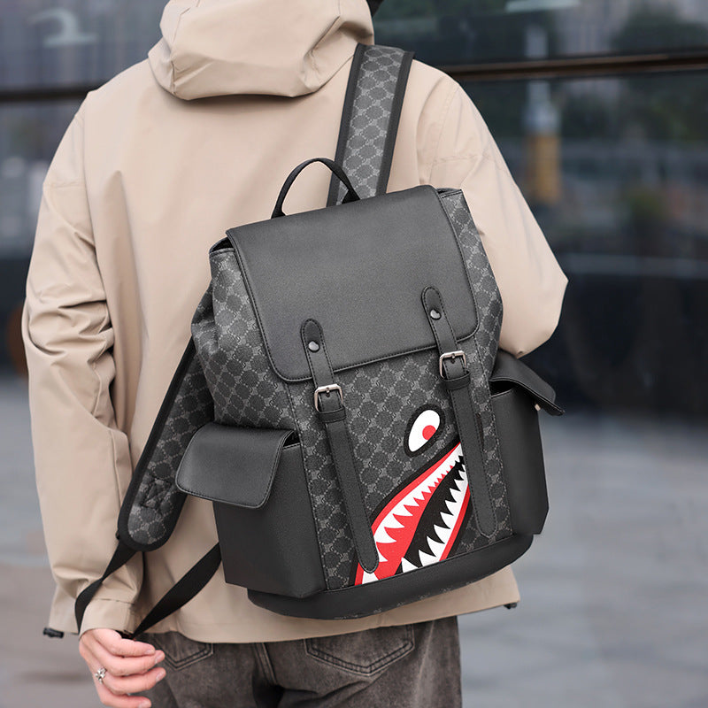 Women's & Men's Style Business Leather Large Capacity Trendy Plaid Backpacks