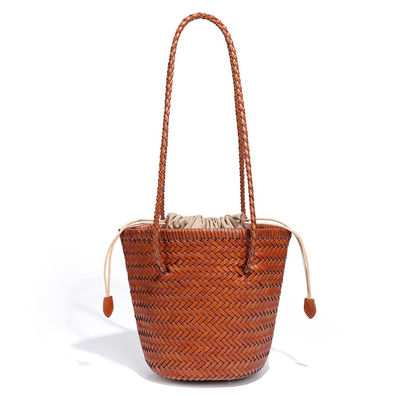 Women's Fashionable Vegetable Basket Cowhide Leather Trendy Woven French Minority Bags