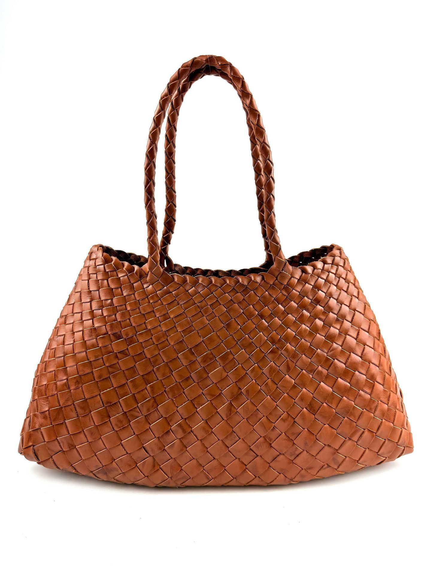Women's Large Woven First Layer Cowhide Boat Genuine Leather Portable Urban Bags