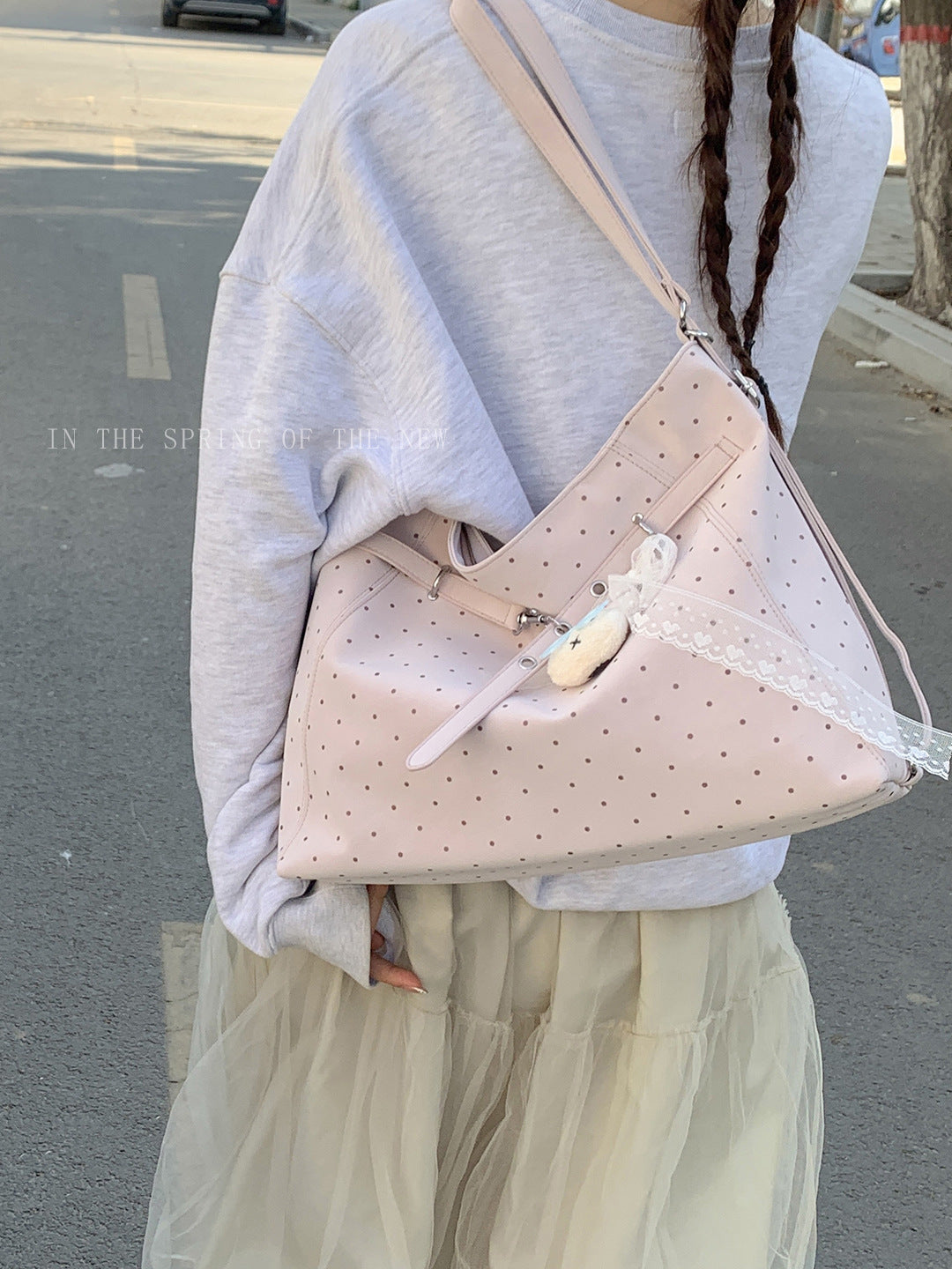Women's Korean Underarm Commuter Polka Dot Tote Bag