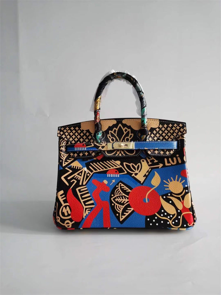 Women's Platinum Painted Top Layer Leather For Women's Handbag