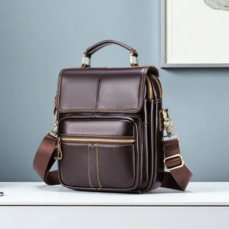 Men's First Layer Leather Vertical Business Bags