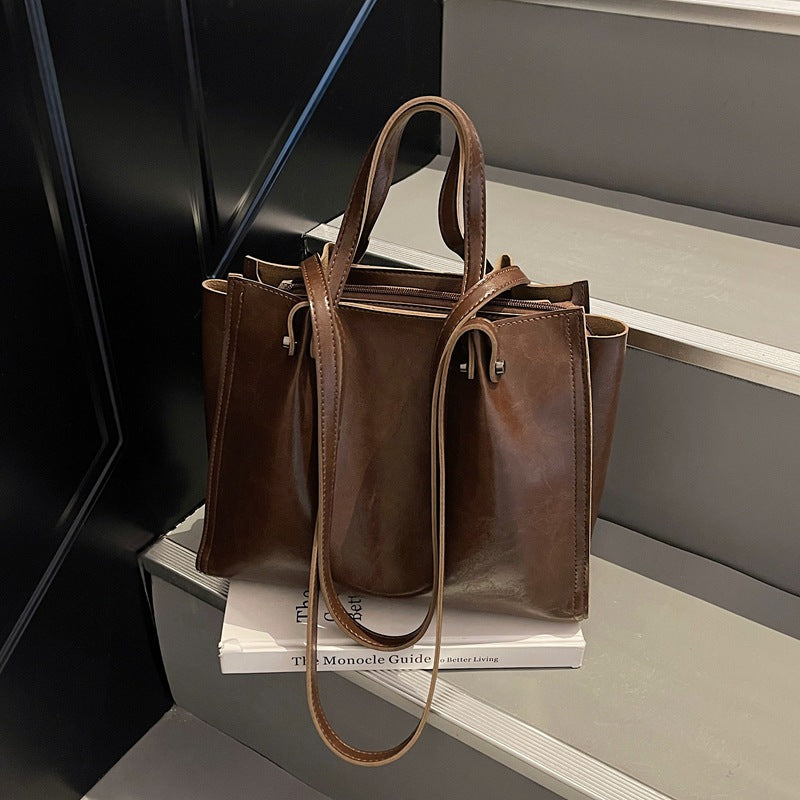 Women's Simple Textured Large Capacity Commuter Tote Bag