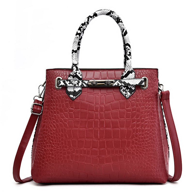 Women's Fashion Big Solid Color Crocodile Pattern Handbags