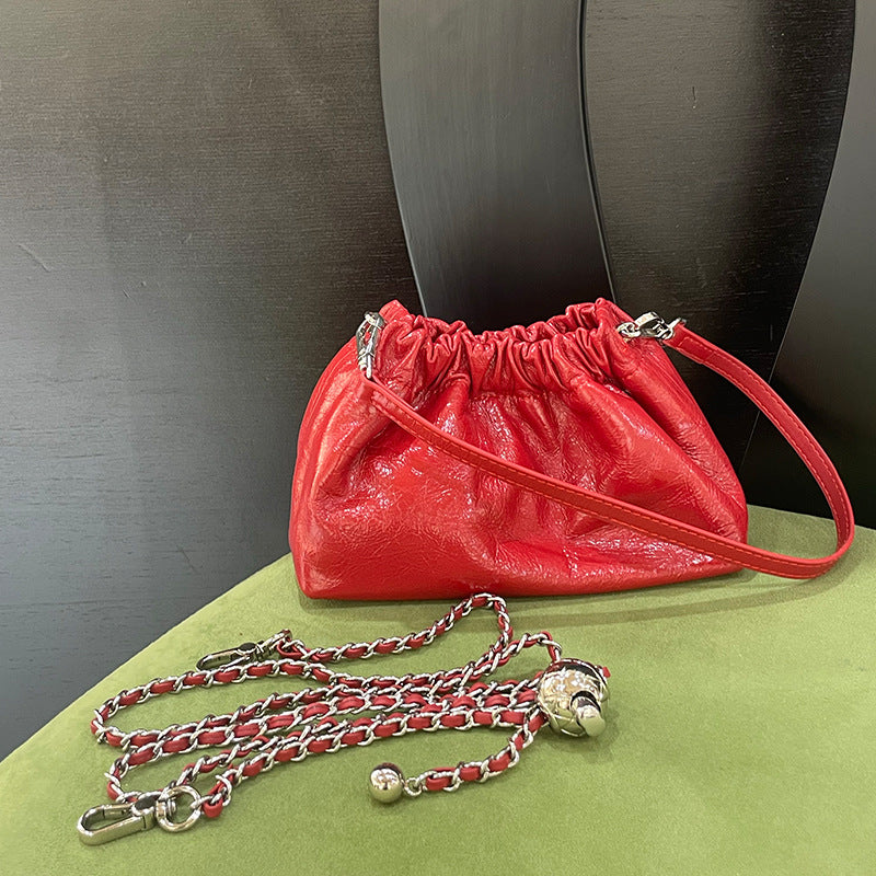 Women's Leather Folds Cloud Style Chain Simple Bags