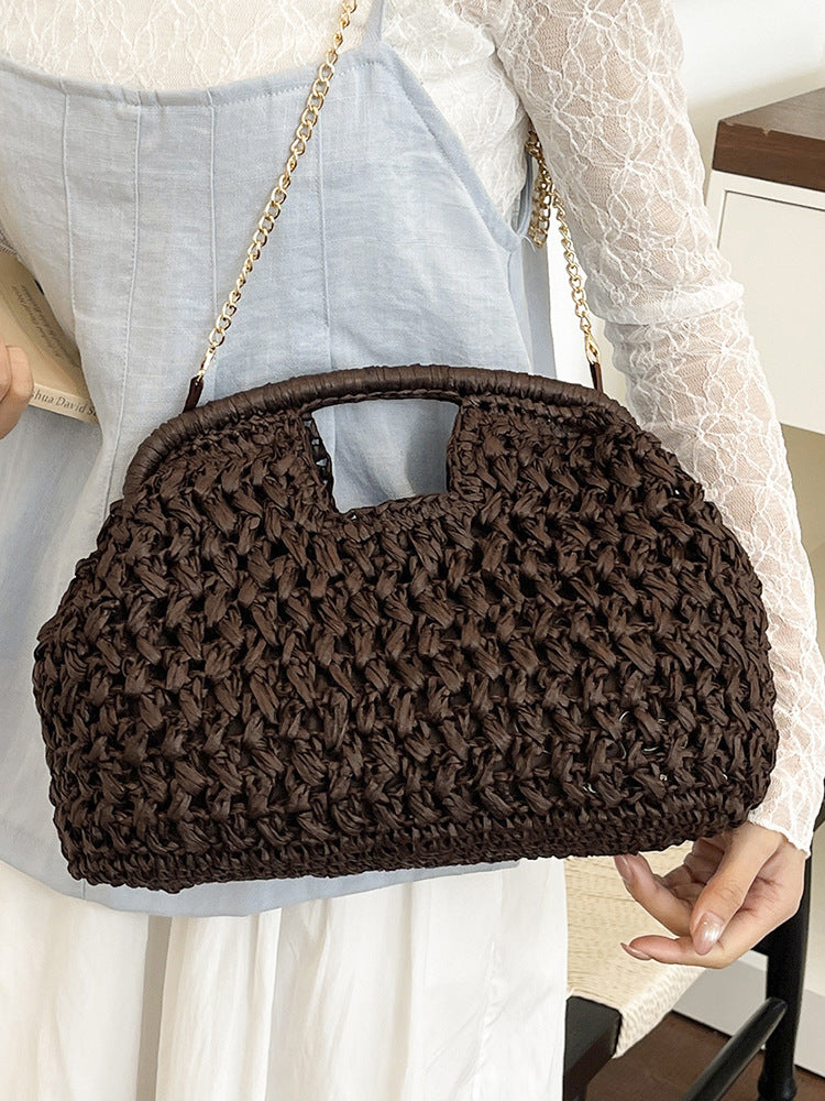 Women's Spring Weaving Straw Chain Stylish Good Underarm Bag