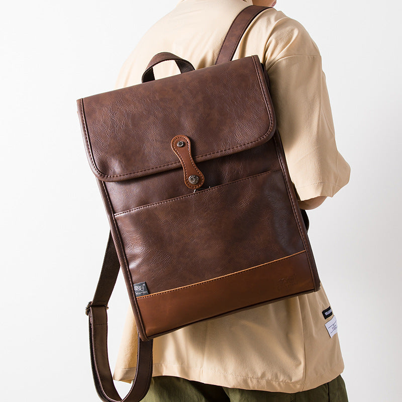 Women's & Men's Retro College Style Leather Personalized Fashion Trend Leisure Backpack