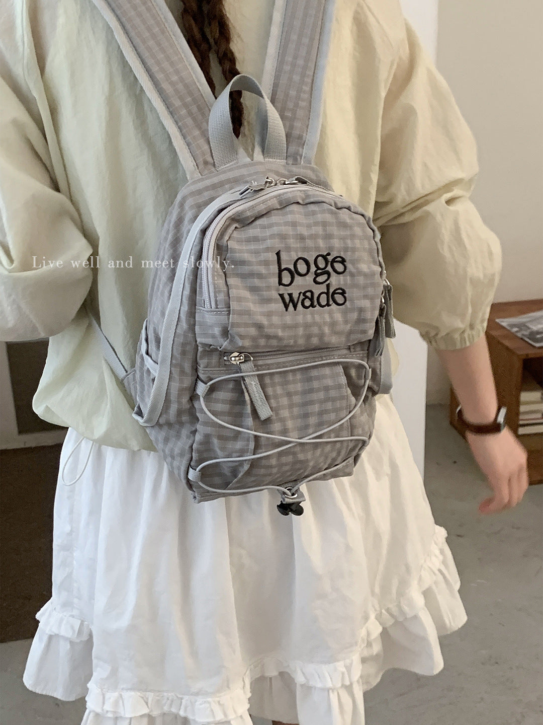 Korean Style Stylish Lightweight Leisure Simple Plaid Women's Backpack