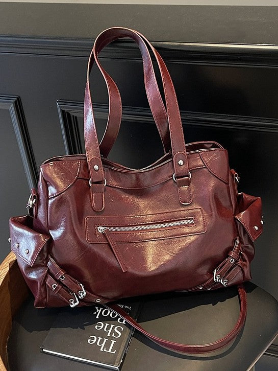 Women's Korean Style Stylish Riveting Machine Car Large Tote Bag