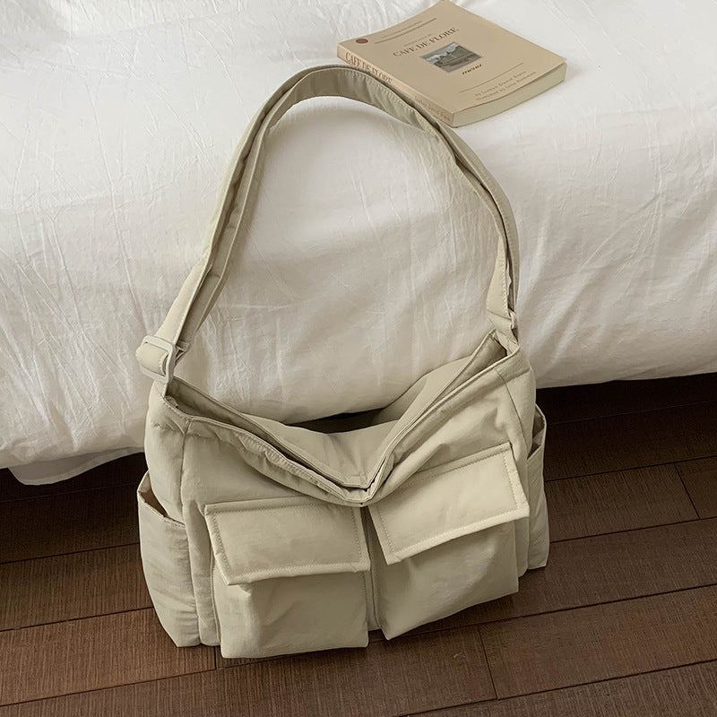 College Solid Color Commuter Super Light Large Capacity Class Nylon Shoulder Bags