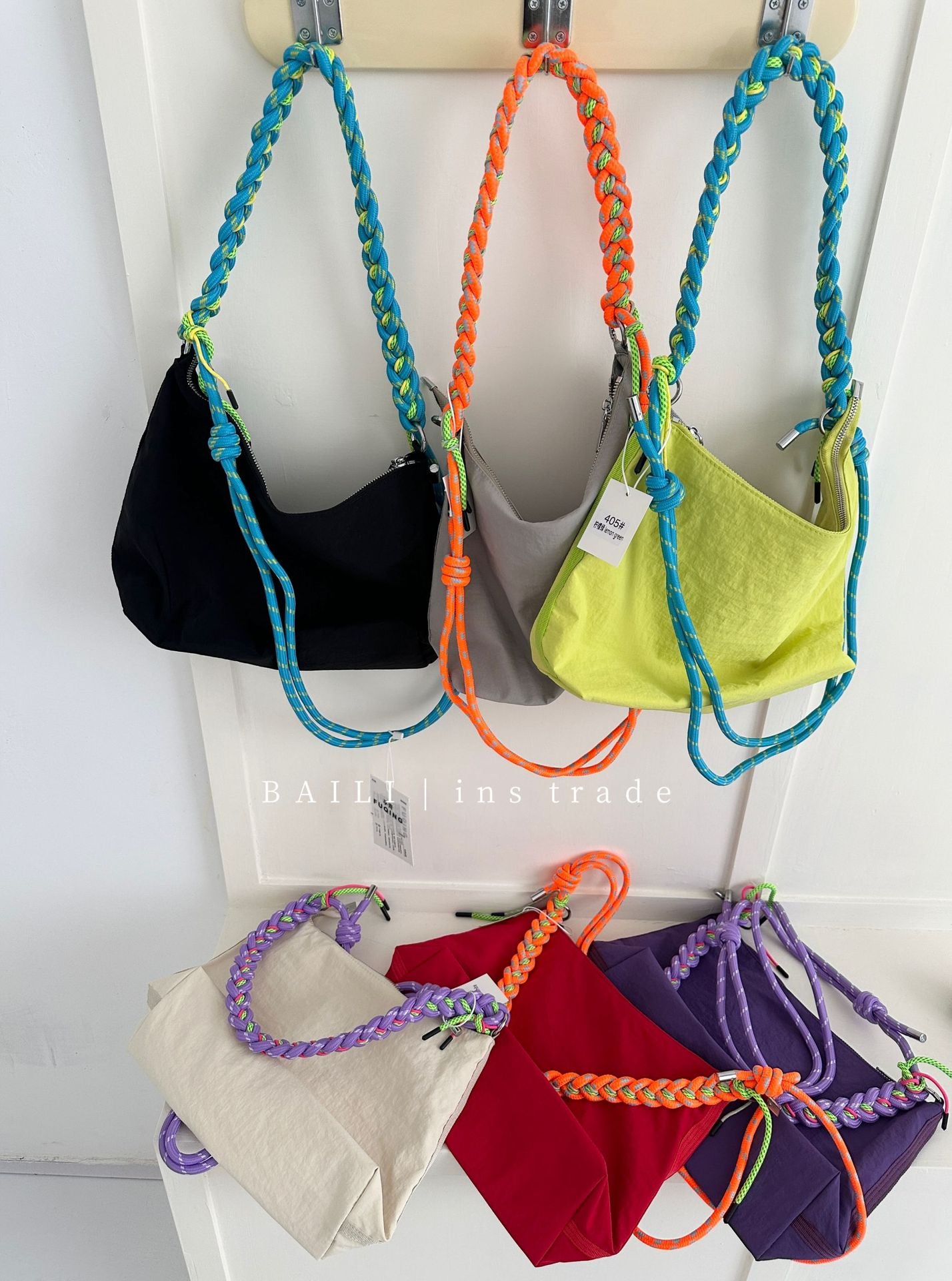 Korean Nylon Large Capacity Contrast Color Braided Rope Leisure Women's Shoulder Bag