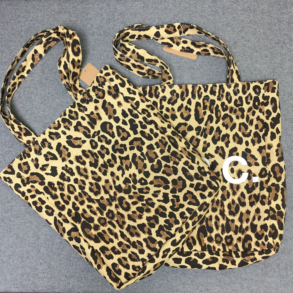 Trendy Leopard Print Vertical Canvas Shopping Women's Handbag