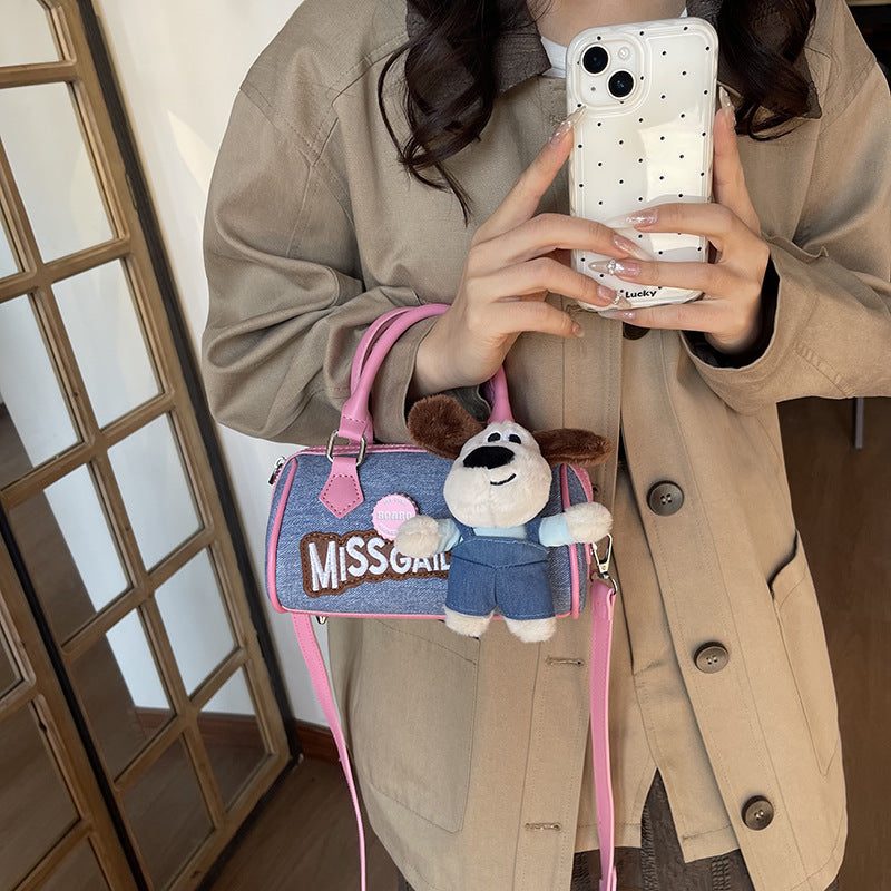 Women's Cartoon Doll Decorative Jeans Contrast Color Bags