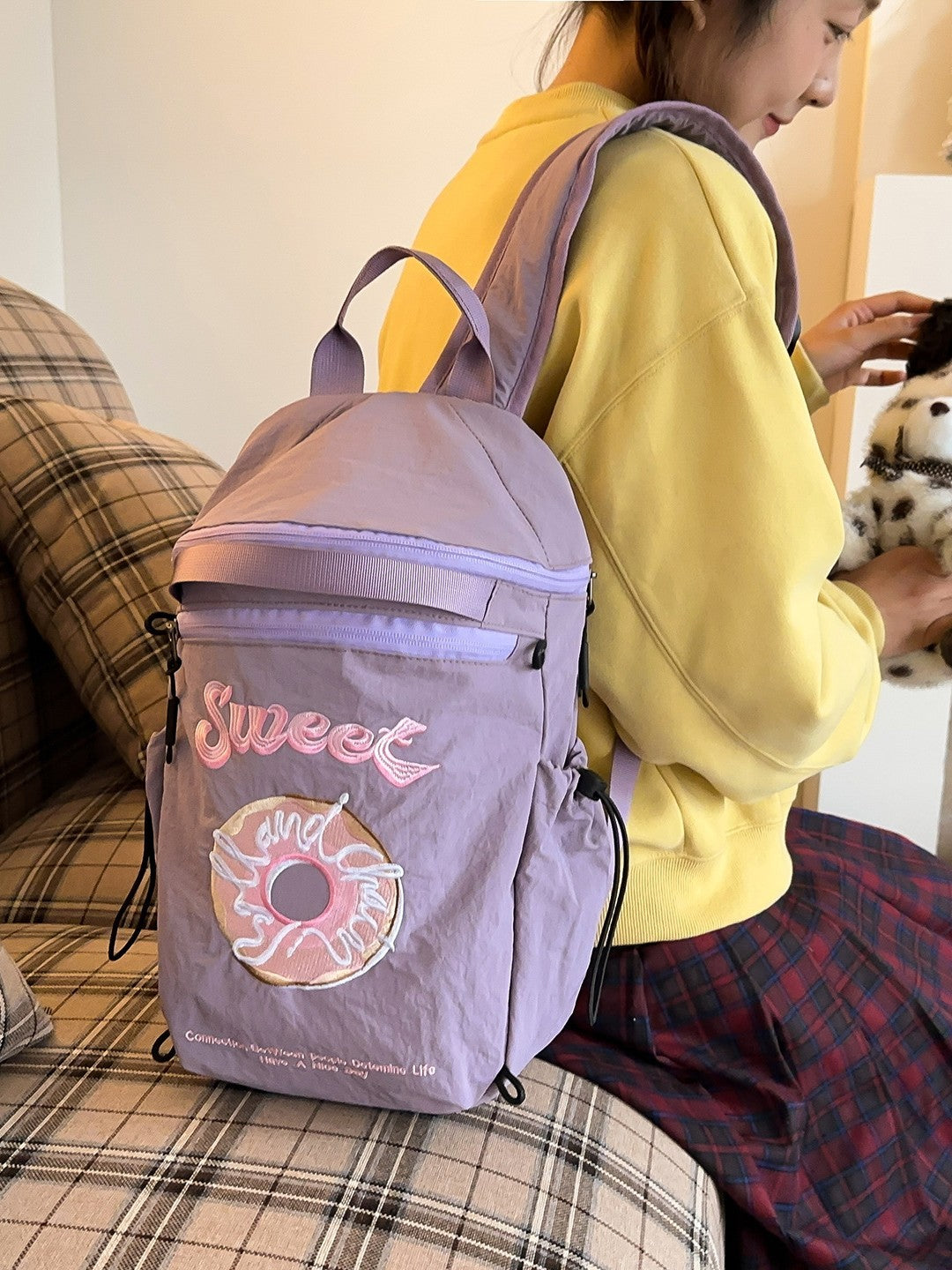 Women's Capacity Yoga Fitness Korean Style Fresh Sweet Waterproof Nylon Women's Backpack