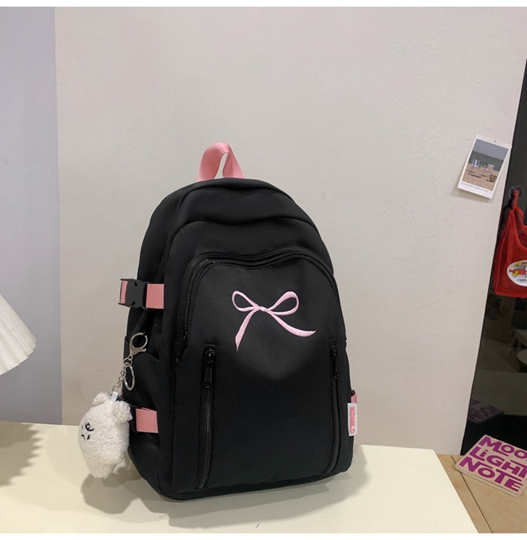 Women's Solid Color Cute Bow Early High Outdoors Leisure Backpack