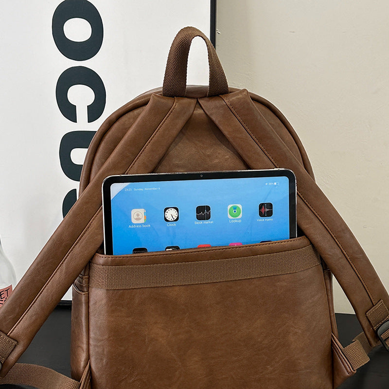 Female Brown Simple Large Capacity Business Computer Leather Women's Backpack