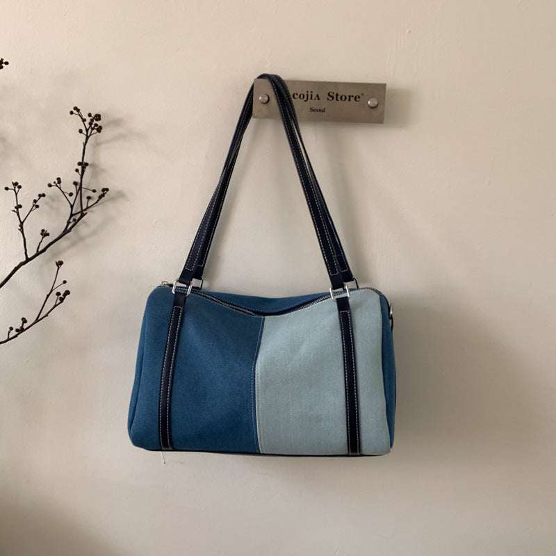 Women's Simple Commute Stitching Contrast Color Boston Pillow Women's Shoulder Bag