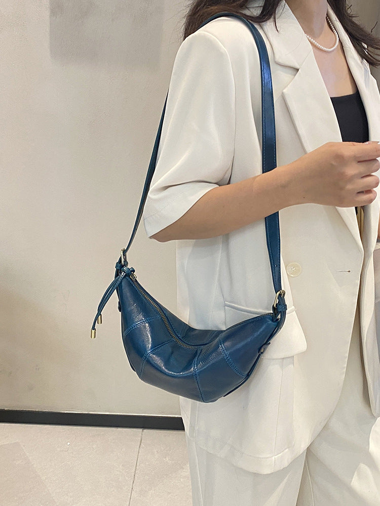 First Layer Cowhide Dumpling Advanced High Horn Sense Niche Crescent Women's Messenger Bag