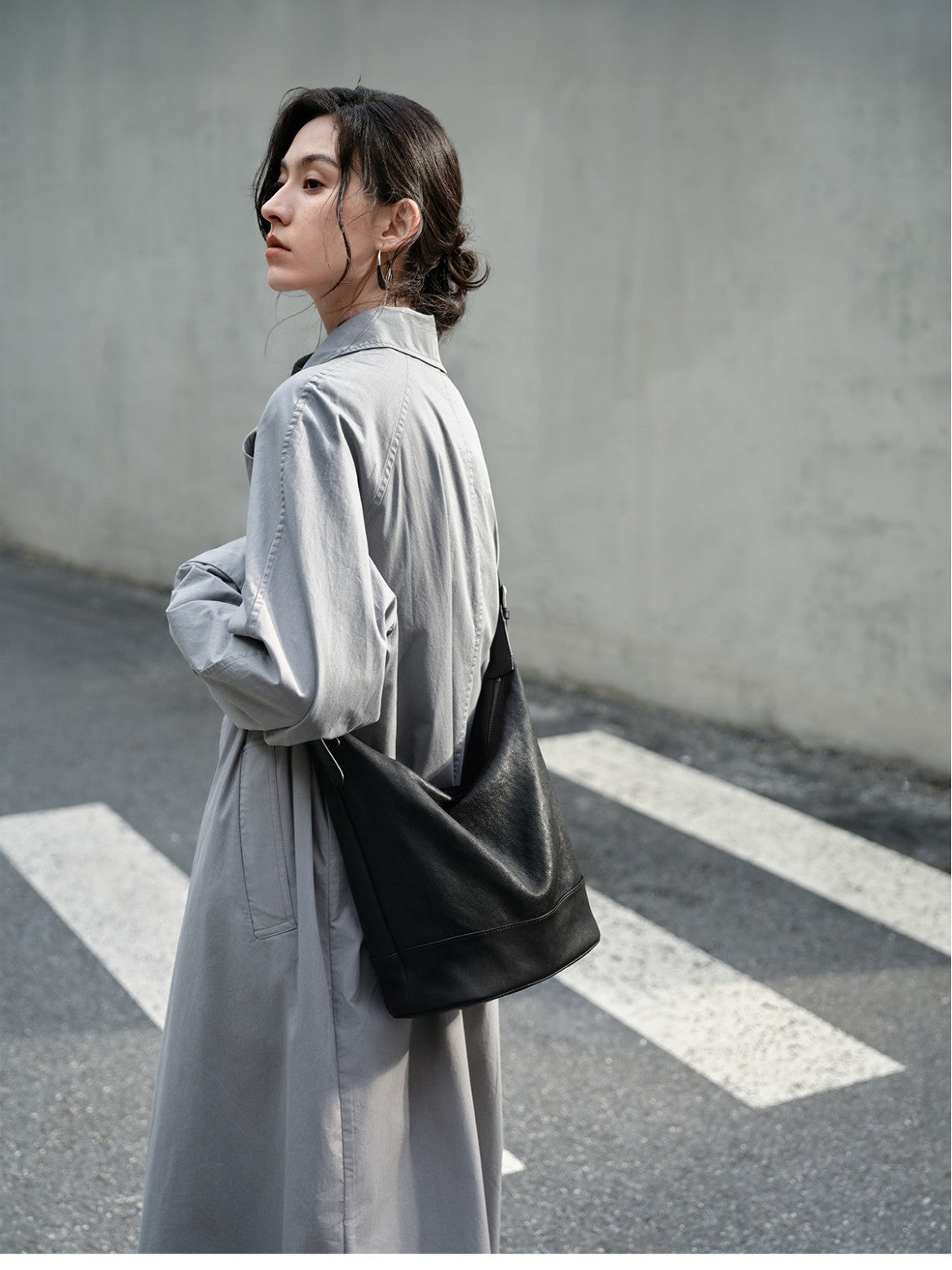 Plaid Tatami Vegetable Tanned Sheepskin Binaural Female Bucket Bag