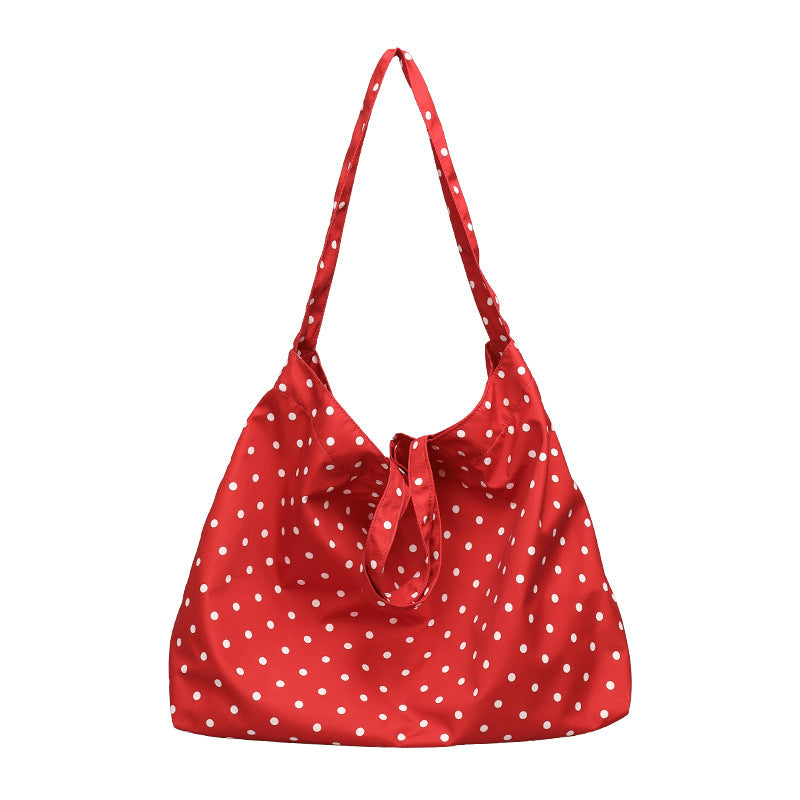 Korean Style Leisure Artistic Canvas Fashion Polka Dot Mori Contrast Women's Shoulder Bag