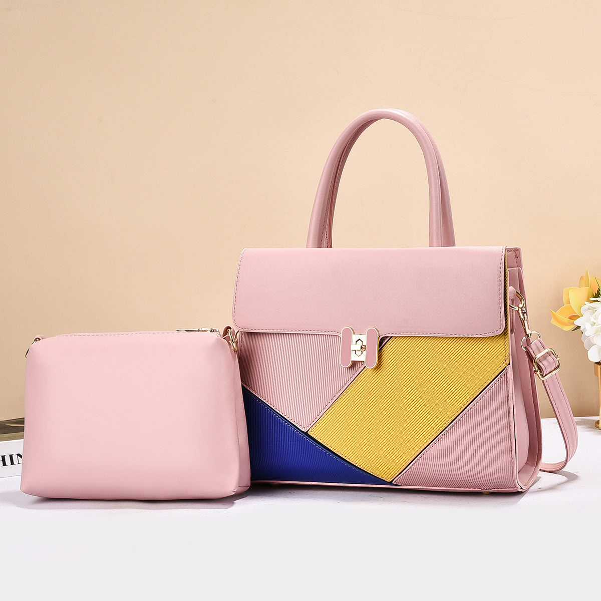 Women's High-grade Color Matching Texture Patchwork Western Style Handbags