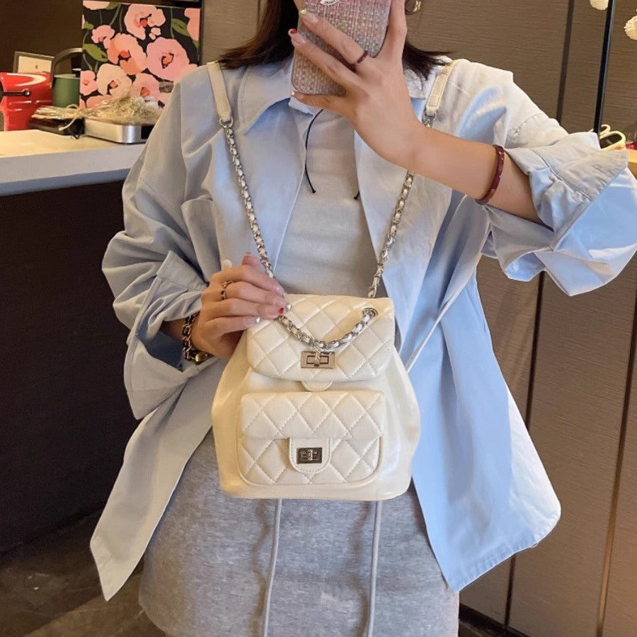 Women's Mini Rhombus Chain Cattle Leather Women's Backpack