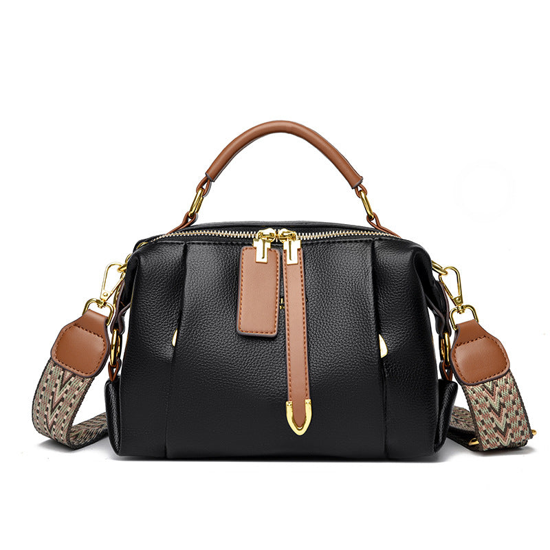 Women's Pure Leather Contrast Color Soft Fashion Women's Messenger Bag