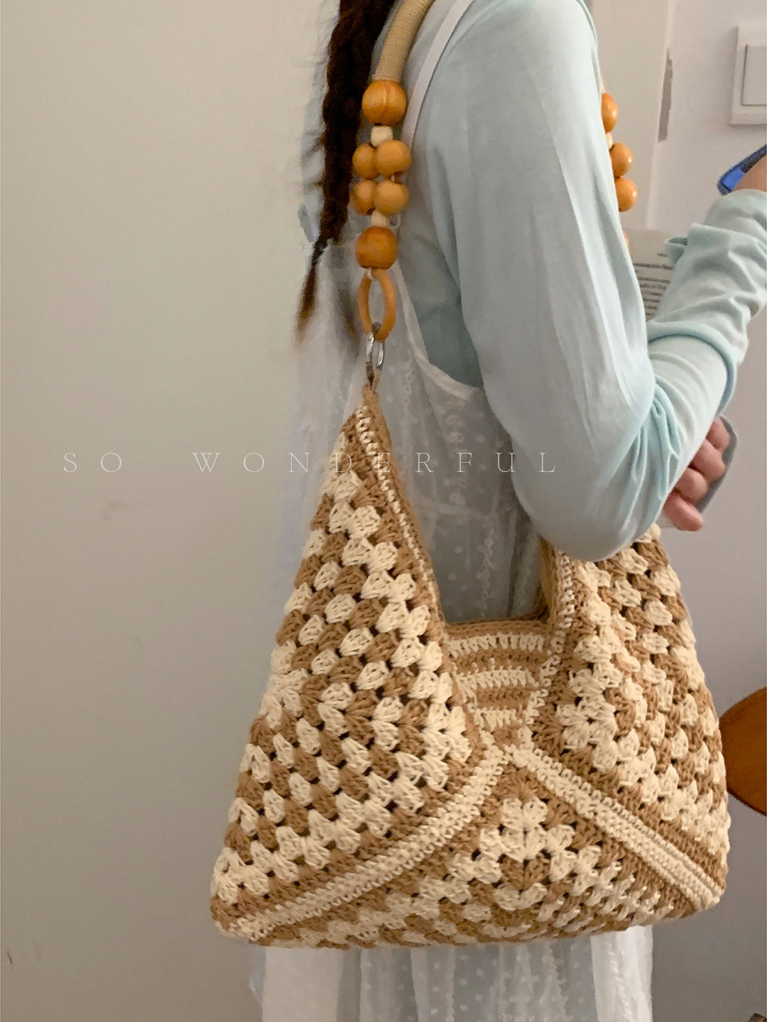 Fashionable Large Capacity Cotton Thread Knitted Niche Texture Underarm Bag