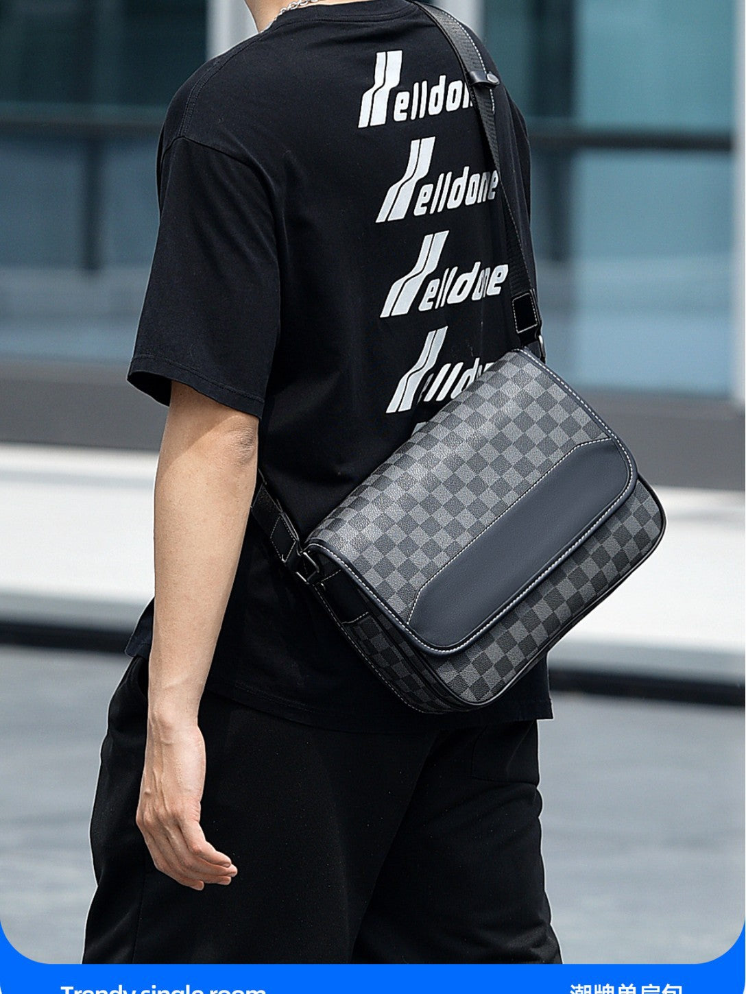 New Men's Fashion Trendy Plaid Hundred Men's Messenger Bag
