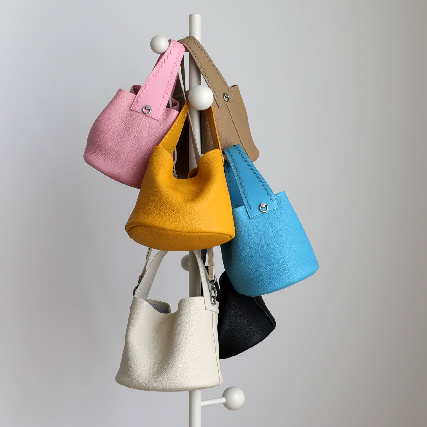 Simple Korean Style Weaving Decorative Portable First Layer Bucket Bag
