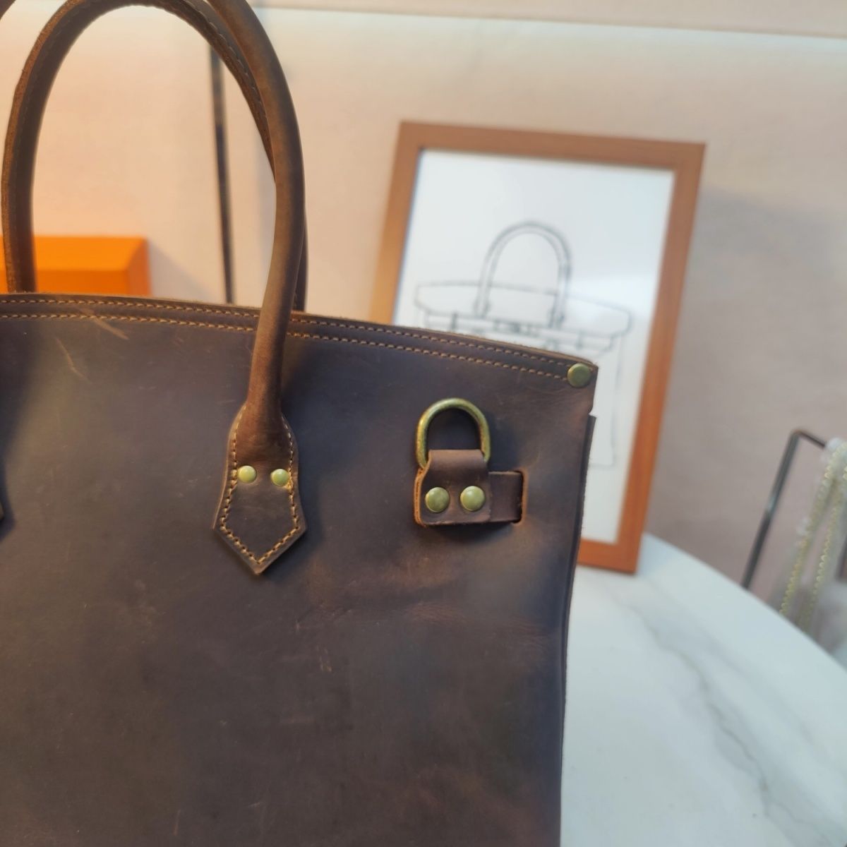 Men's Vintage Crazy Horse Leather Handmade Lady Literature Women's Handbag
