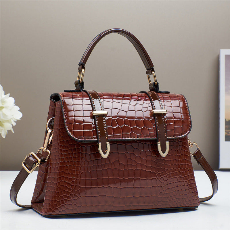 Popular Women's Crocodile Pattern Bright Leather Women's Handbag