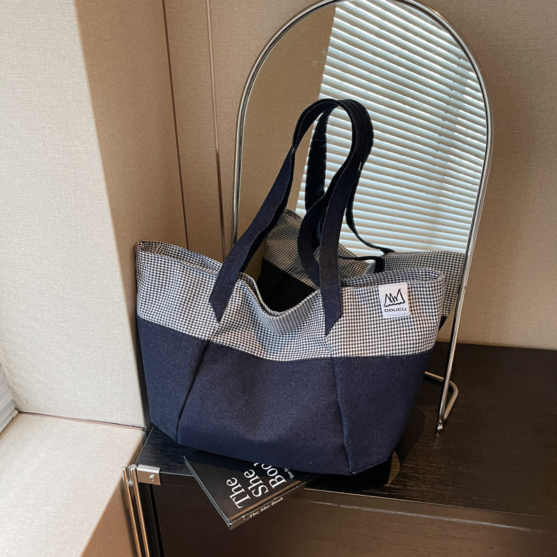 Korean Style Fashion Color Contrast Denim Niche Western Commuter Tote Bag