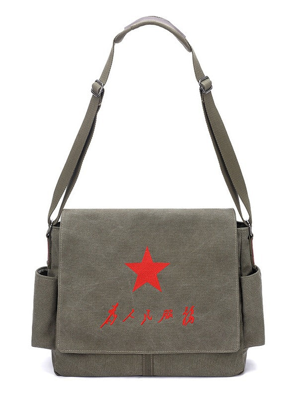 Men's People Retro Large Capacity Practical Red Star Shoulder Bags