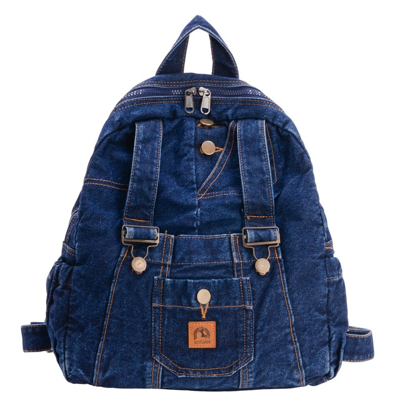 Washed Denim Korean Style Large Capacity Retro Backpacks