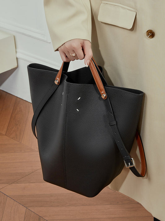 Women's Vegetable Basket Commuter Niche Large Capacity Genuine Leather Bucket Bag
