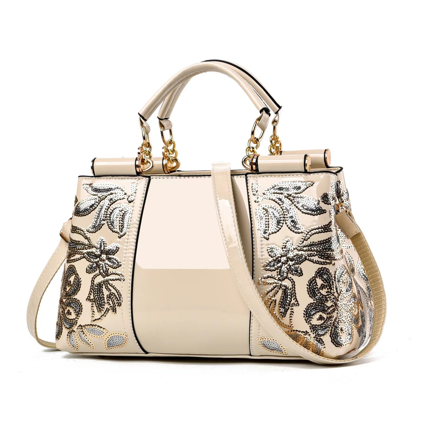 Women's Patent Leather Shiny Mother Ethnic Style Bride Bridesmaid Portable Large Bucket Bag
