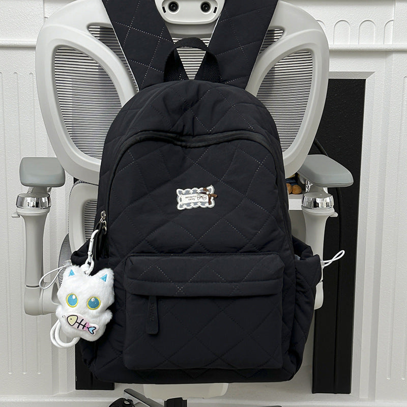Soft Sticky White Pinch Cotton Rhombus Cute Leisure Backpack