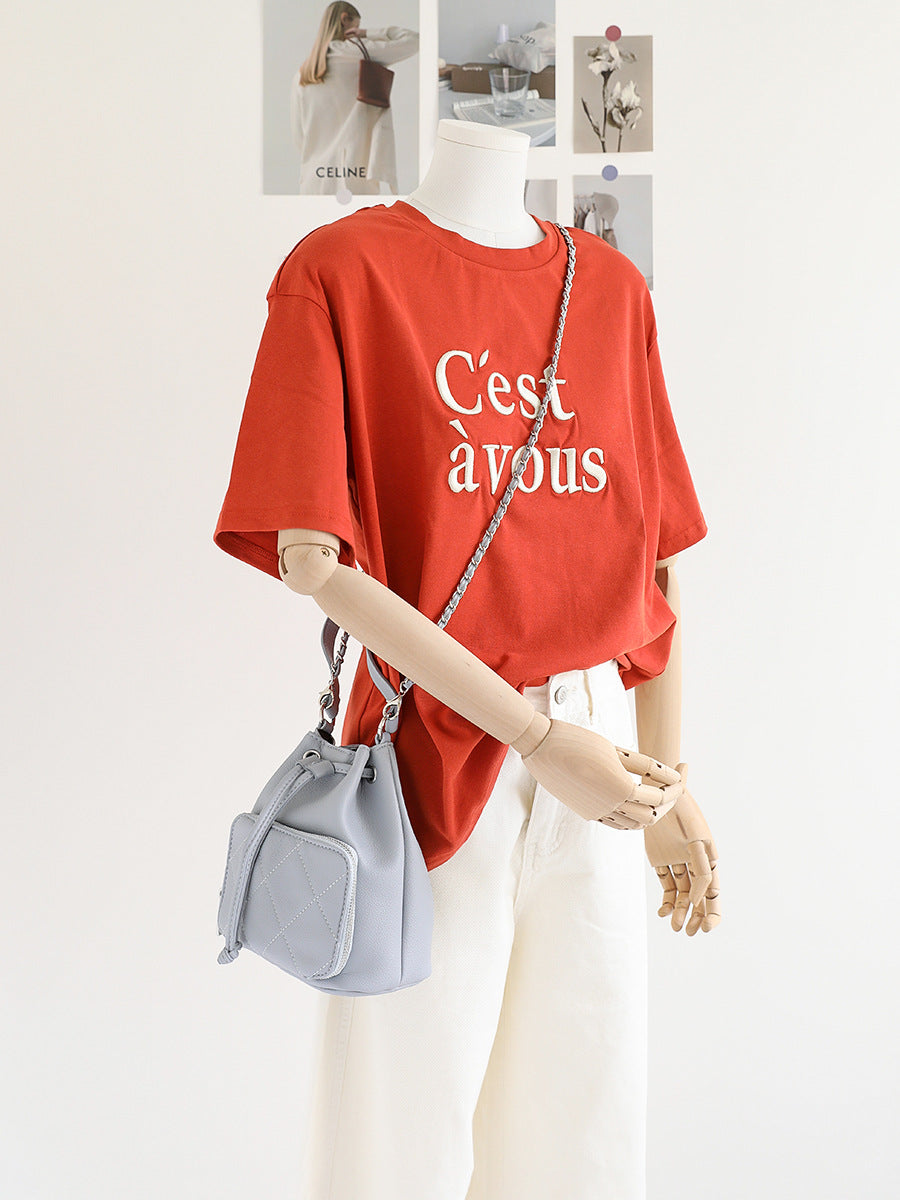 Korean Style Chain Design Drawstring Diamond Bucket Bag
