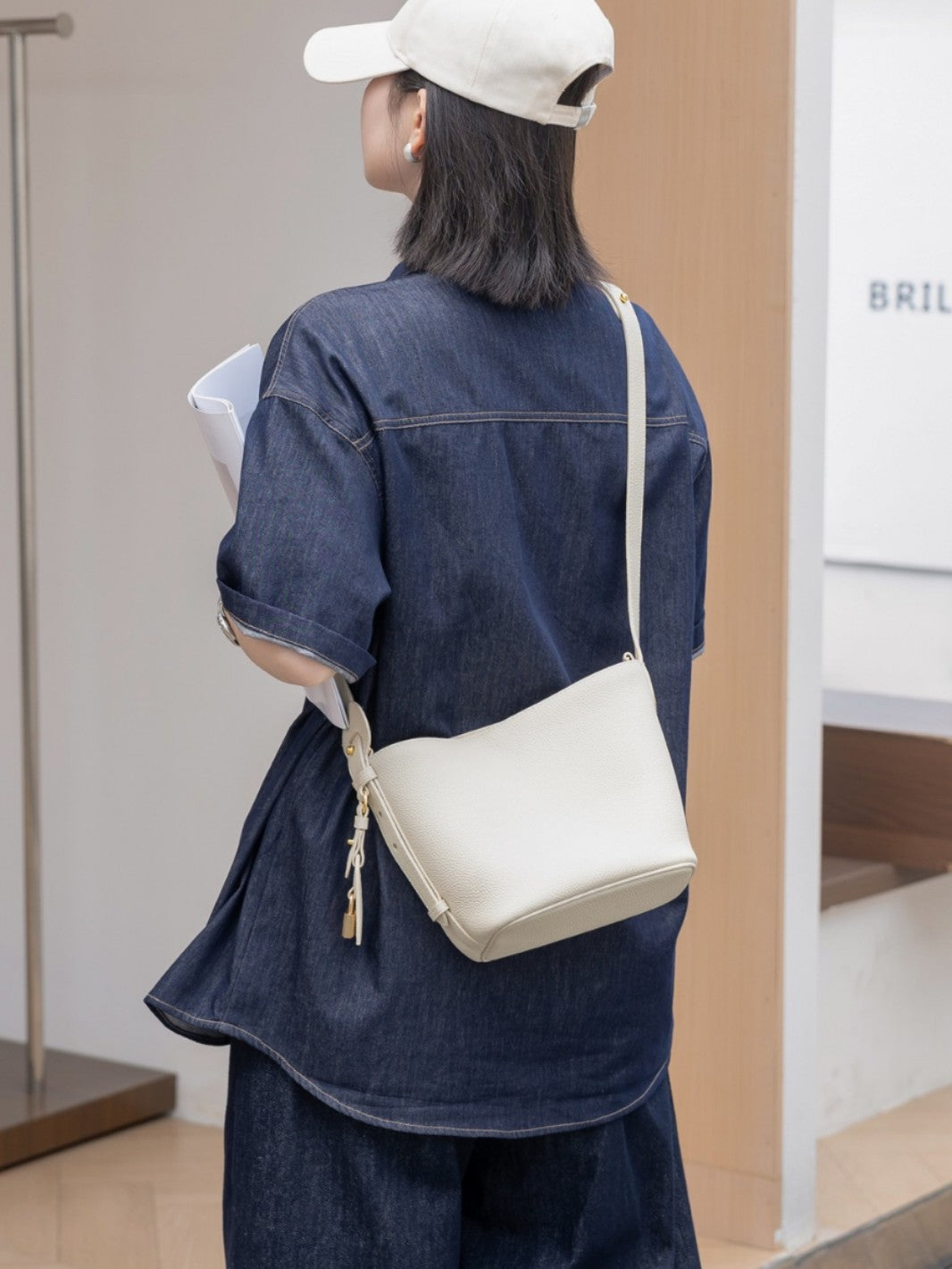 Women's Top Layer Leather Fashion Retro Bucket Bag