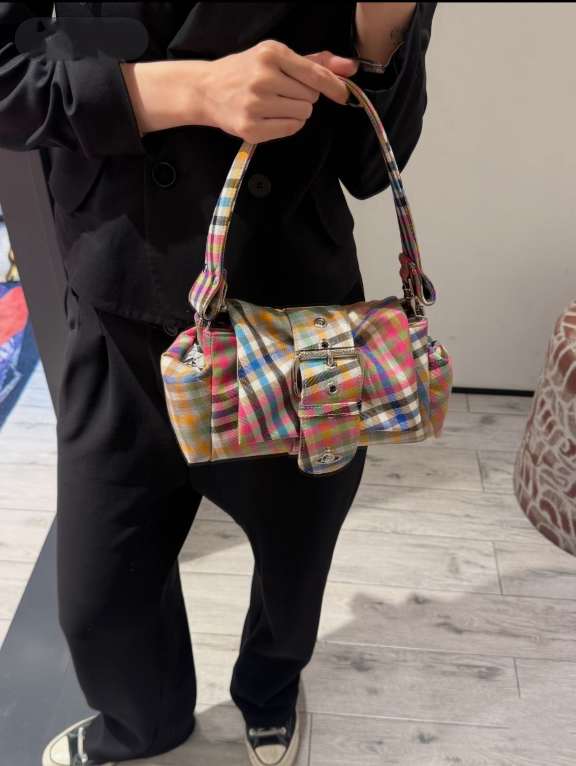 Women's Saturn Bow High-grade Rainbow Plaid Retro Women's Shoulder Bag