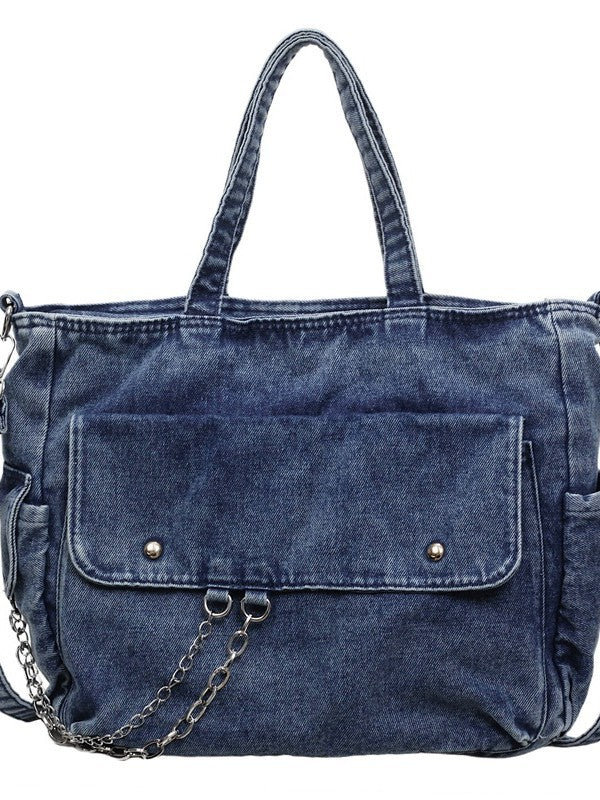 Women's Korean Washed-out Denim Versatile Large Capacity Tote Bag