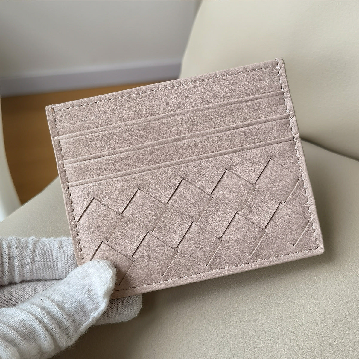 Authentic Leather Weave Wide Plaid Mini Clamp Exquisite Card Pack Card Sleeve