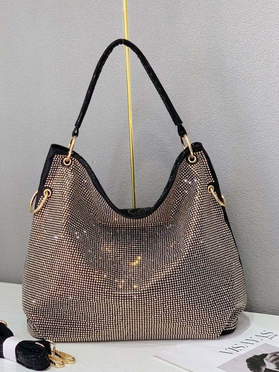 Women's Fashion Rhinestone Retro Large Capacity Portable Tote Bag