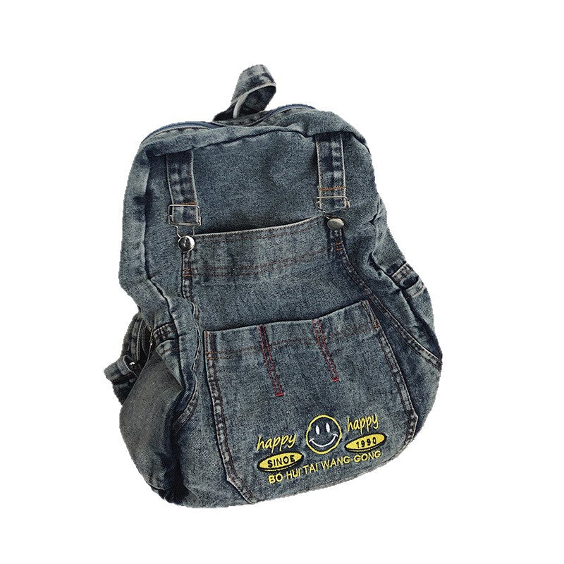 Retro Trendy Denim Large Capacity Female Korean Leisure Backpack