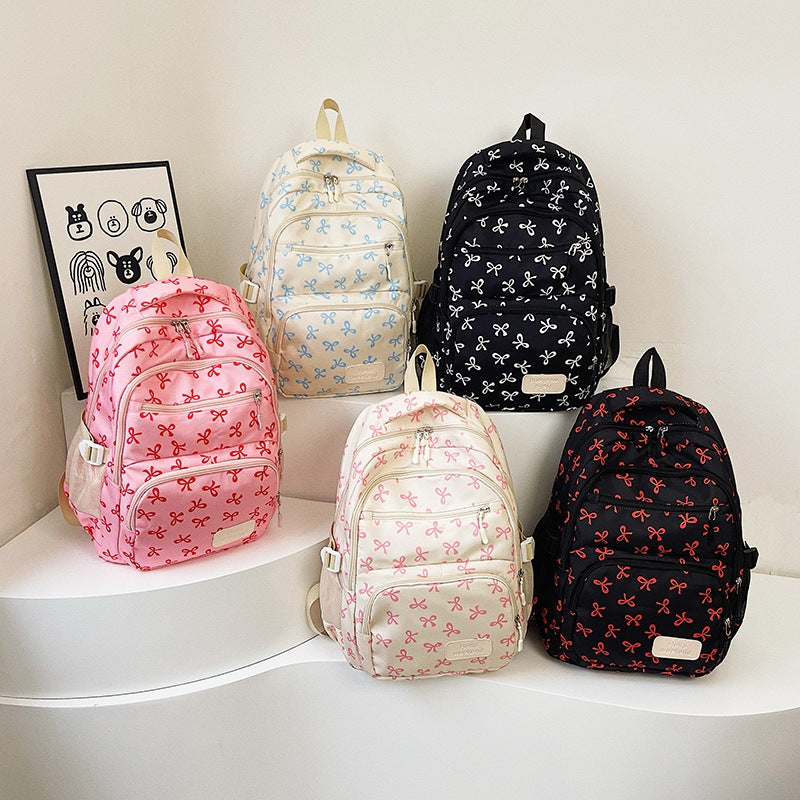 Three-piece Bow Heart Preppy Style Floral Sweet Bags